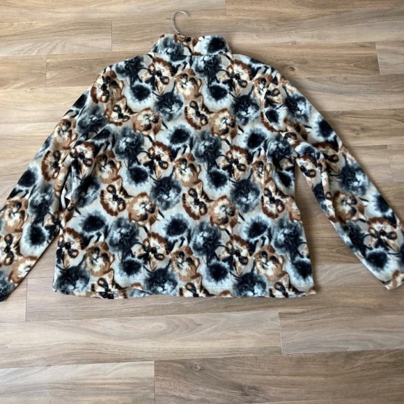 cat print fleece zip shirt jacket cat animal print size XL - Picture 7 of 11